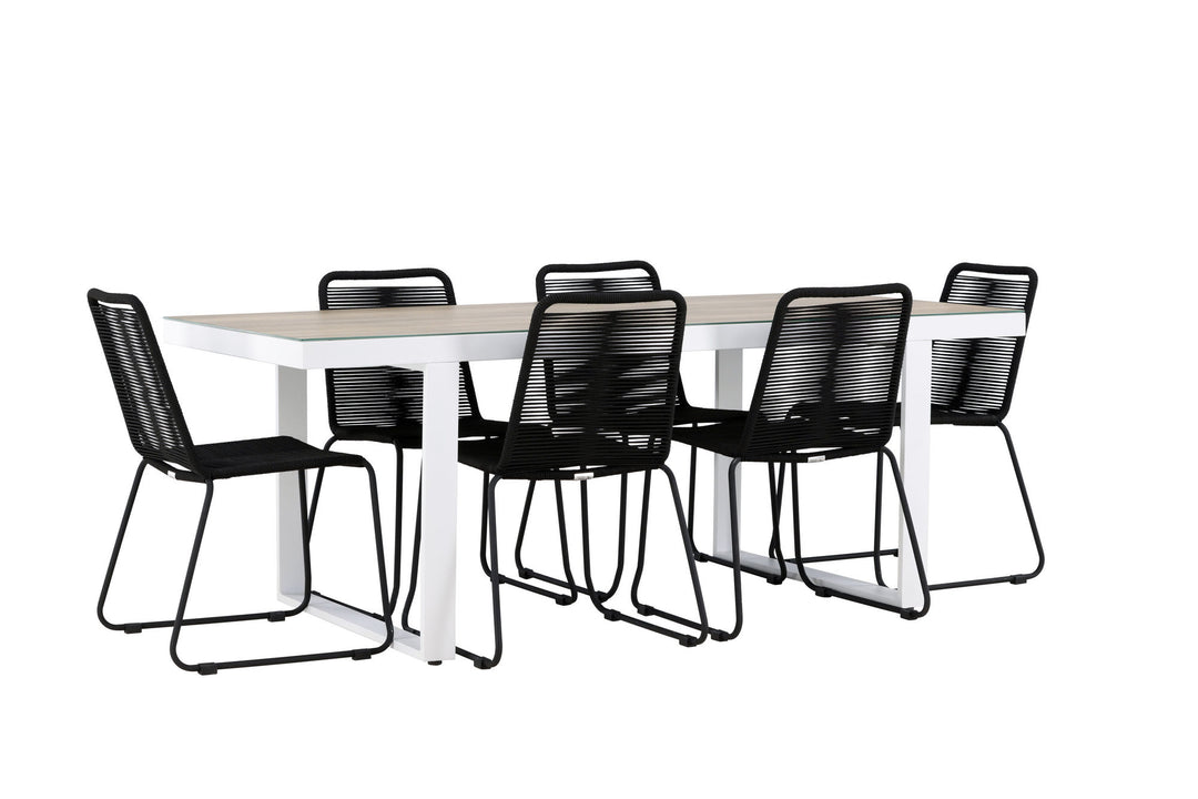 Venture Home Merlo Dining Table - White/Whitewash +Lindos Stacking Chair - Black Alu / Black Rope _6