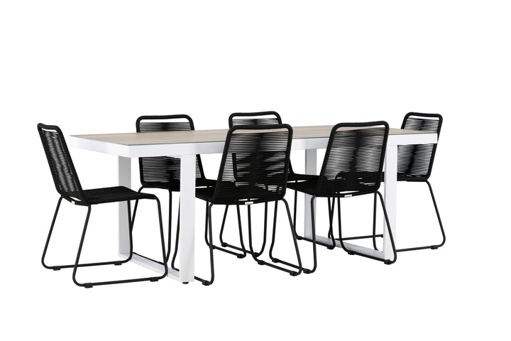 Venture Home Merlo Dining Table - White/Whitewash +Lindos Stacking Chair - Black Alu / Black Rope _6