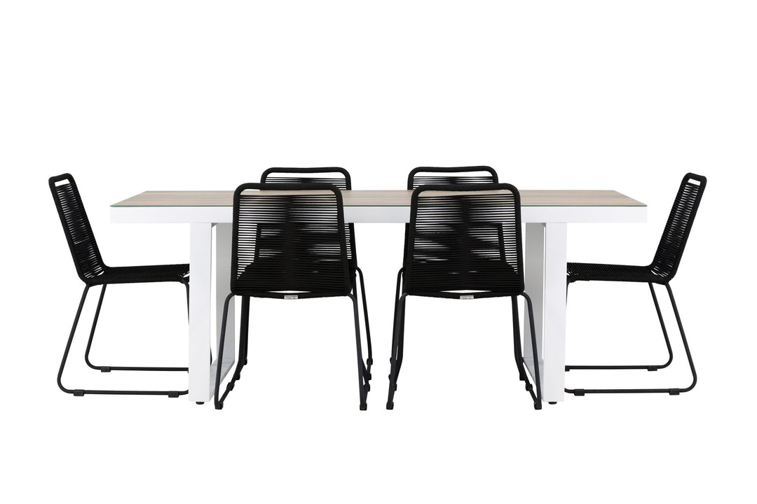 Venture Home Merlo Dining Table - White/Whitewash +Lindos Stacking Chair - Black Alu / Black Rope _6