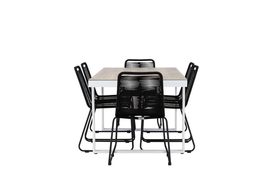 Venture Home Merlo Dining Table - White/Whitewash +Lindos Stacking Chair - Black Alu / Black Rope _6