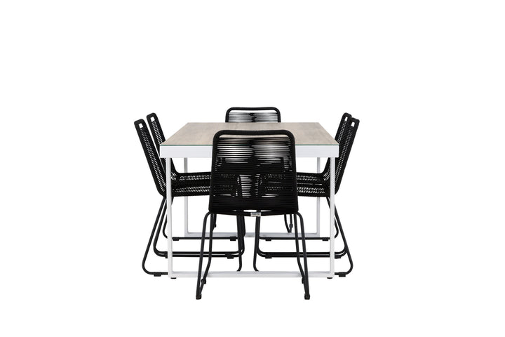 Venture Home Merlo Dining Table - White/Whitewash +Lindos Stacking Chair - Black Alu / Black Rope _6