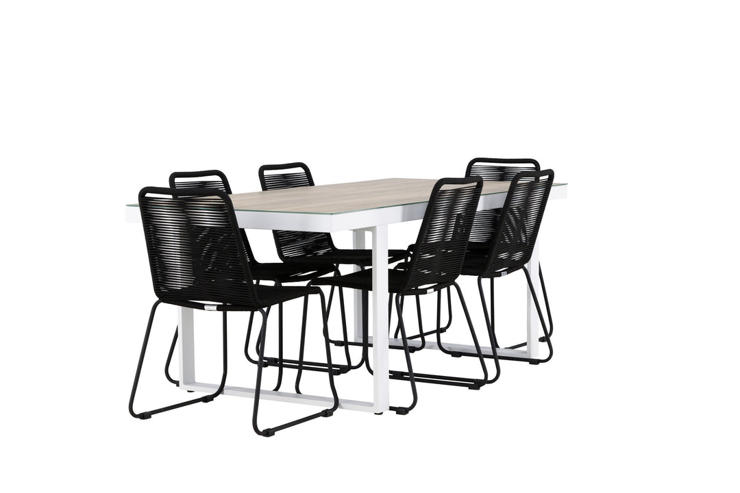 Venture Home Merlo Dining Table - White/Whitewash +Lindos Stacking Chair - Black Alu / Black Rope _6