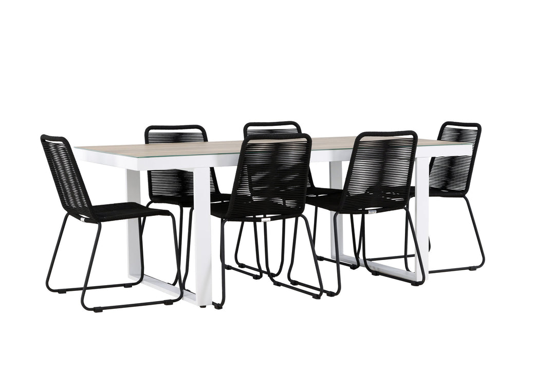 Venture Home Merlo Dining Table - White/Whitewash +Lindos Stacking Chair - Black Alu / Black Rope _6