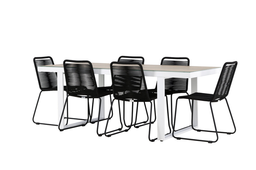 Venture Home Merlo Dining Table - White/Whitewash +Lindos Stacking Chair - Black Alu / Black Rope _6
