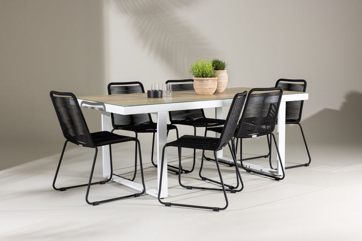 Venture Home Merlo Dining Table - White/Whitewash +Lindos Stacking Chair - Black Alu / Black Rope _6