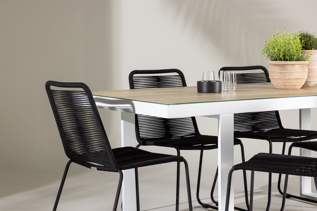 Venture Home Merlo Dining Table - White/Whitewash +Lindos Stacking Chair - Black Alu / Black Rope _6