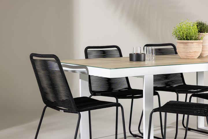 Venture Home Merlo Dining Table - White/Whitewash +Lindos Stacking Chair - Black Alu / Black Rope _6