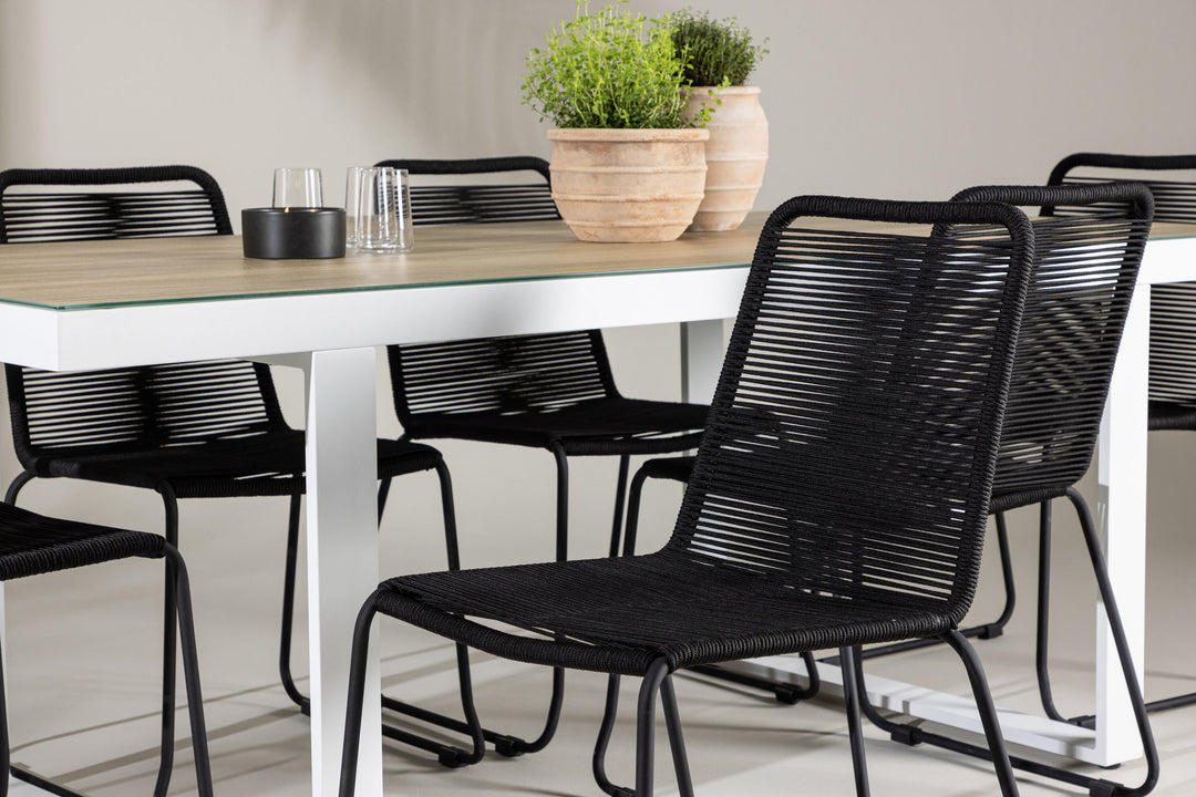 Venture Home Merlo Dining Table - White/Whitewash +Lindos Stacking Chair - Black Alu / Black Rope _6