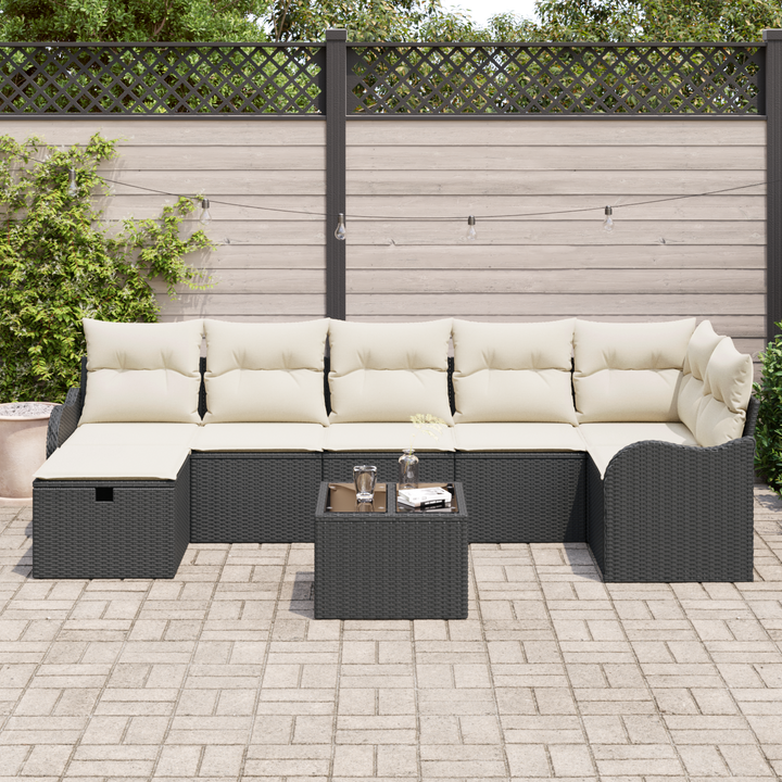 Sofa Sæt med pude med opbevaring 8 pcs Sort og Cream polyrattan