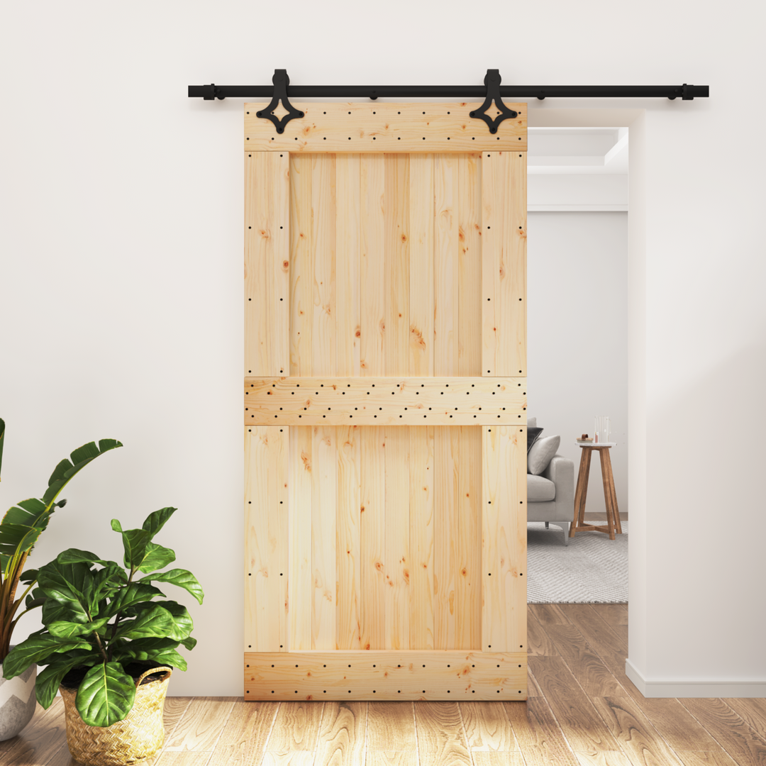 Skydedør Naturfarvet og sort 100 x 210 cm Massivt Fyrretræ