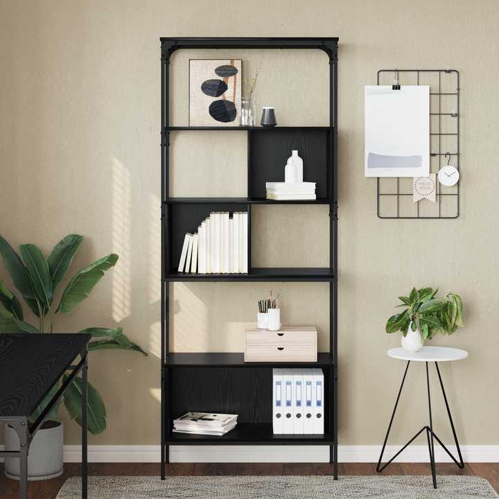 Bogreol Sort eg 76 x 33 x 188,5 cm Konstrueret træ