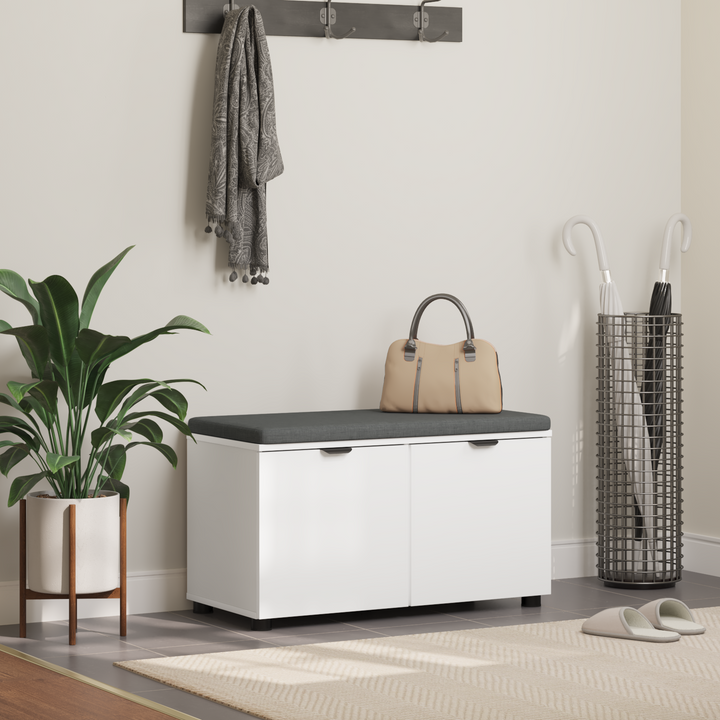 Hallbænk med pude Hvid 80 x 38 x 46 cm Kunstigt træ og stof