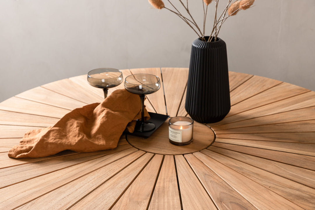 Venture Home Croft Diningtable Aluminium - Black / Teak Round ø120**