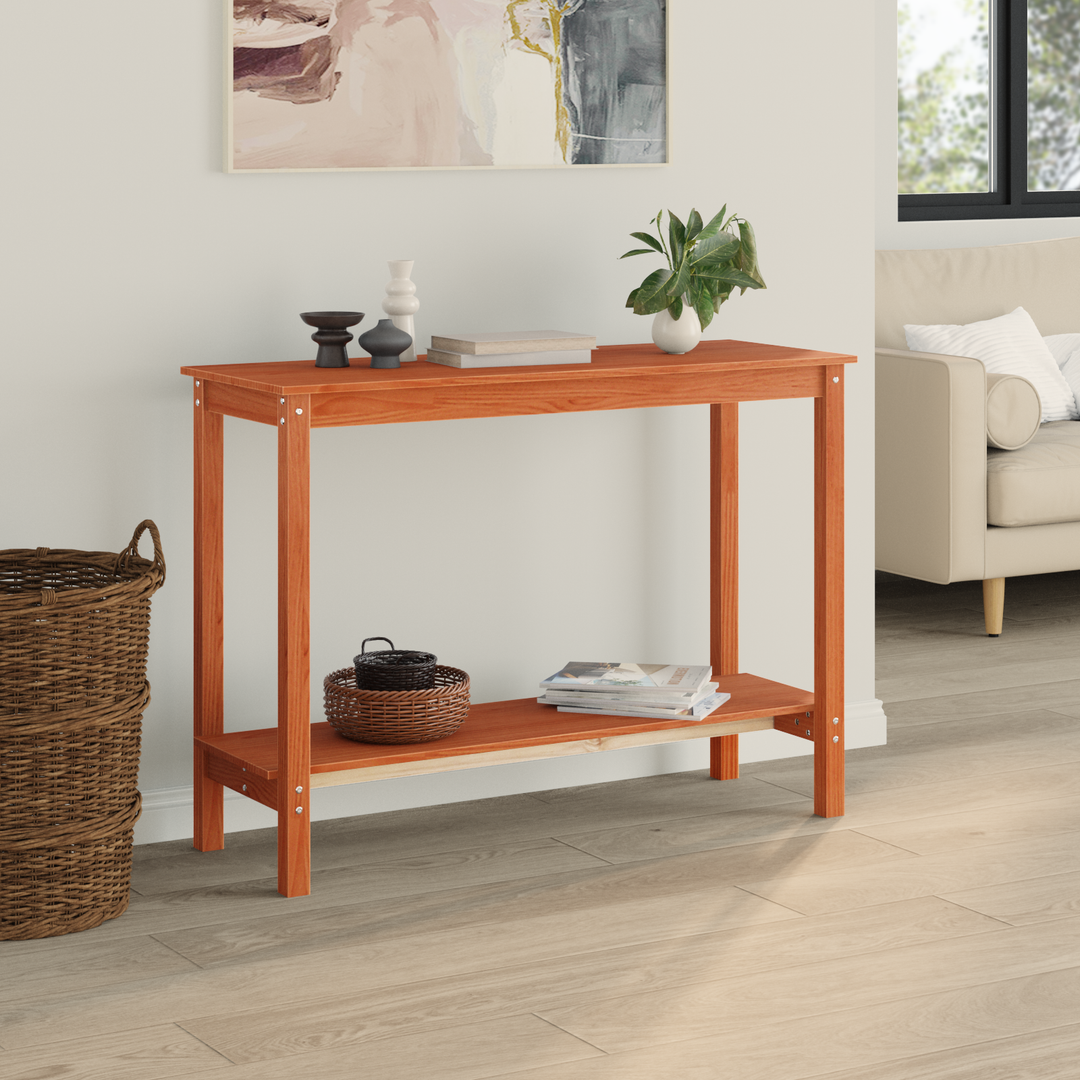 Konsolbord med hylde VoksBrun 110 x 40 x 80 cm Massivt fyrretræ
