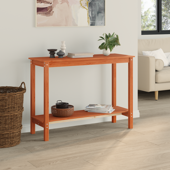 Konsolbord med hylde VoksBrun 110 x 40 x 80 cm Massivt fyrretræ