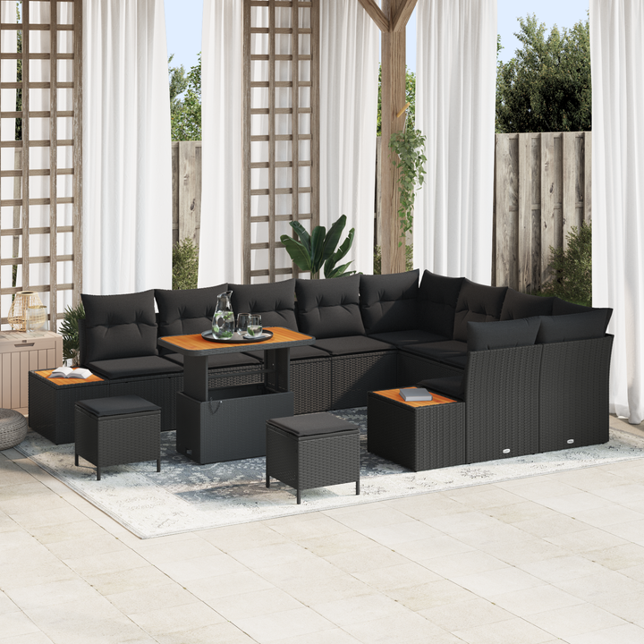 Havesofa Sæt med pude med opbevaring 12 pcs Sort Poly rattan