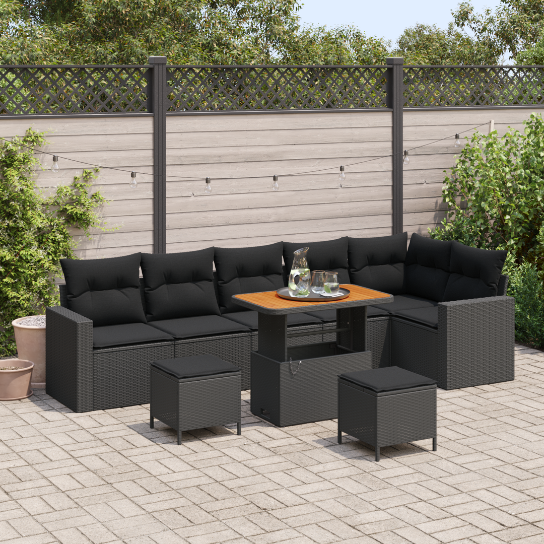 Havesofa Sæt med pude 11 pcs Sort polyrattan