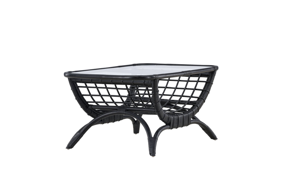 Venture Home Moana Sofa Table - Black Rattan  / Clear Glass