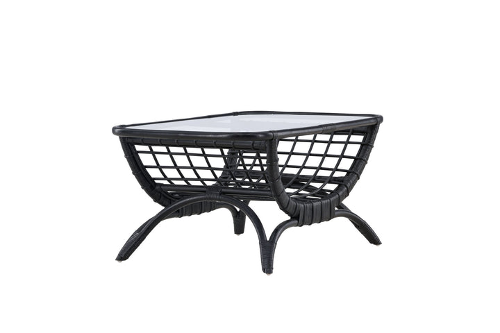 Venture Home Moana Sofa Table - Black Rattan  / Clear Glass