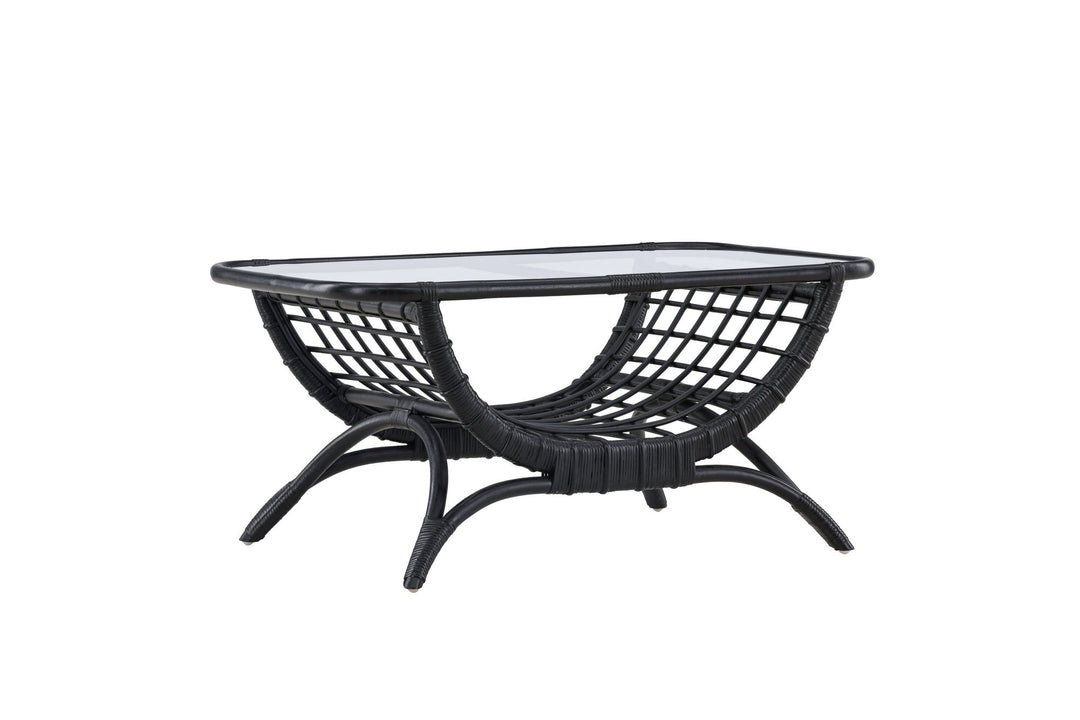Venture Home Moana Sofa Table - Black Rattan  / Clear Glass
