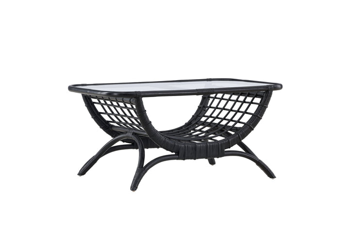 Venture Home Moana Sofa Table - Black Rattan  / Clear Glass
