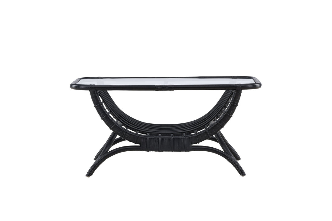 Venture Home Moana Sofa Table - Black Rattan  / Clear Glass