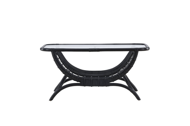 Venture Home Moana Sofa Table - Black Rattan  / Clear Glass