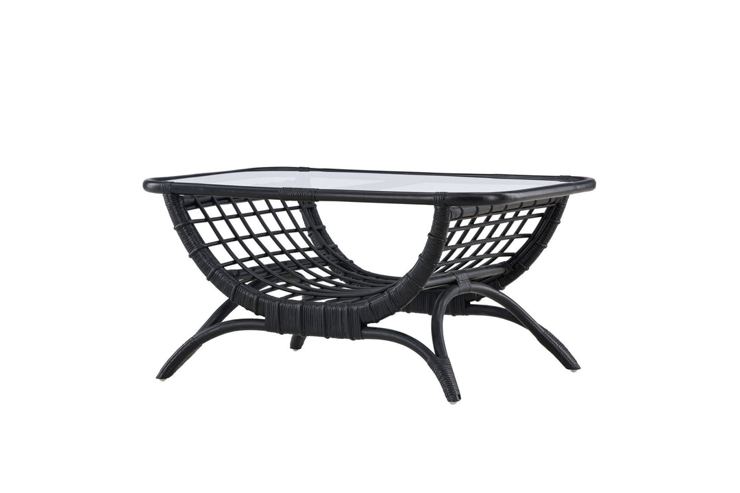 Venture Home Moana Sofa Table - Black Rattan  / Clear Glass