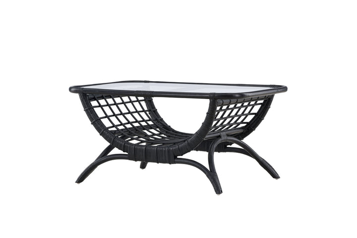 Venture Home Moana Sofa Table - Black Rattan  / Clear Glass