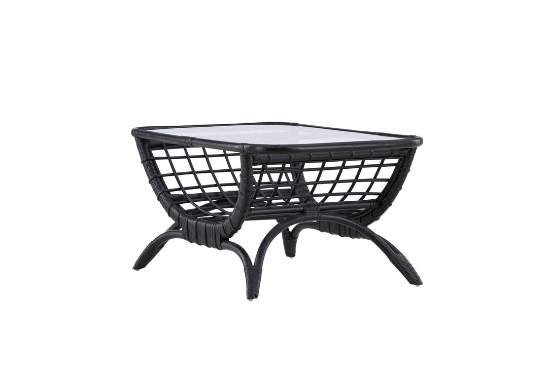 Venture Home Moana Sofa Table - Black Rattan  / Clear Glass
