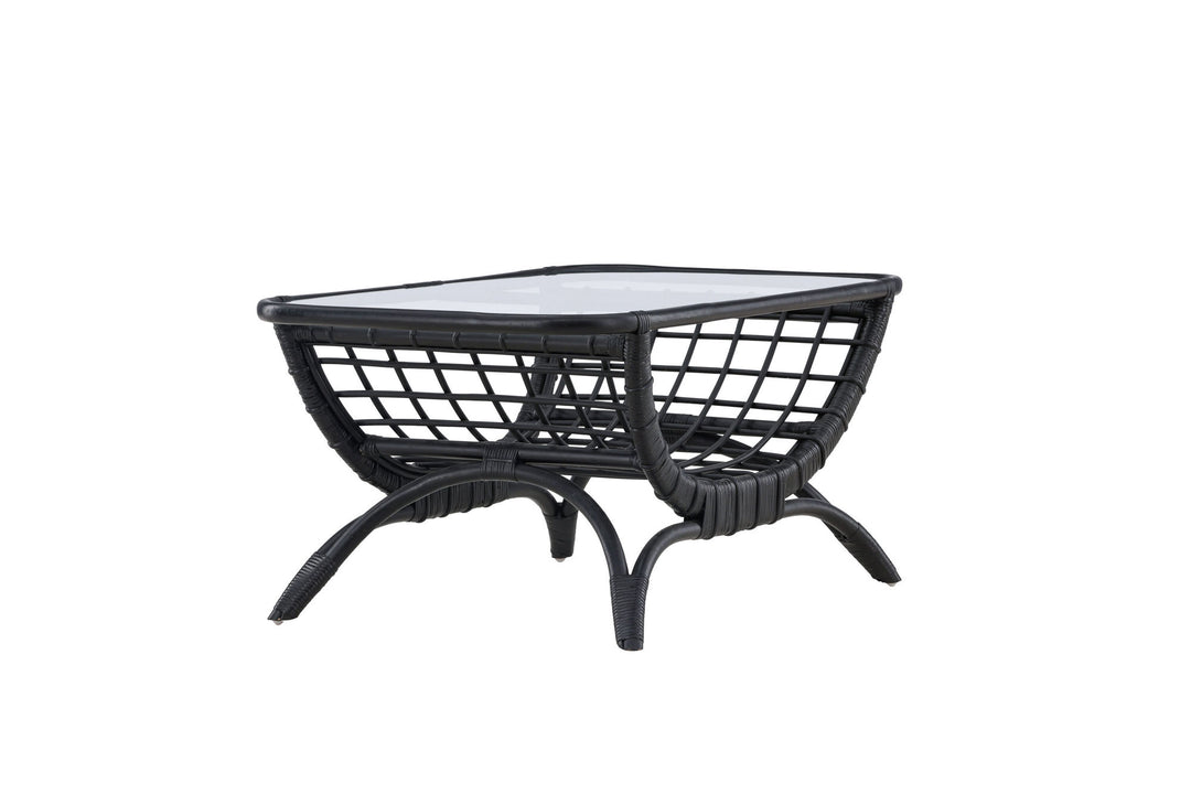 Venture Home Moana Sofa Table - Black Rattan  / Clear Glass