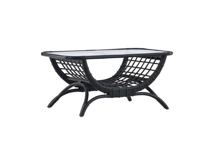 Venture Home Moana Sofa Table - Black Rattan  / Clear Glass