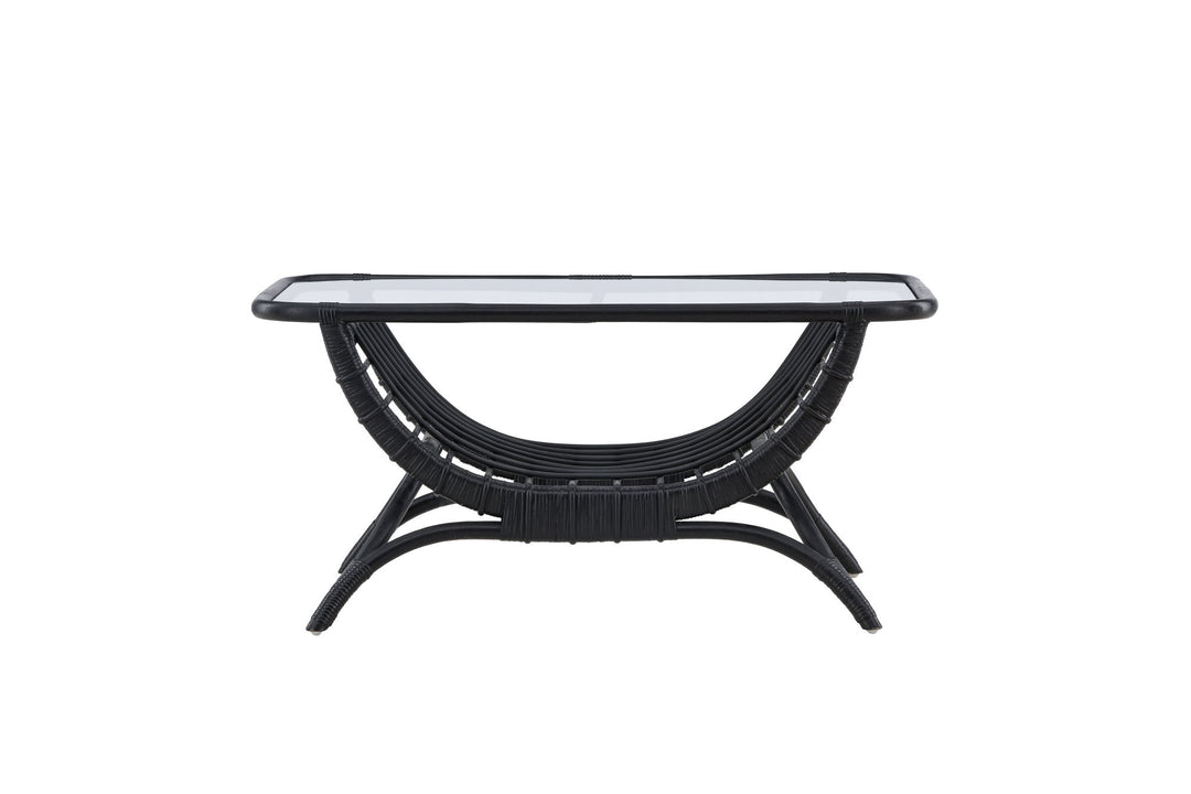 Venture Home Moana Sofa Table - Black Rattan  / Clear Glass
