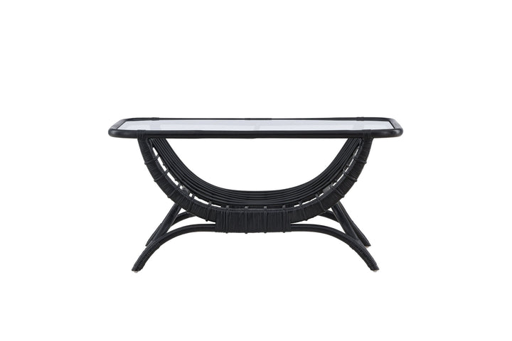 Venture Home Moana Sofa Table - Black Rattan  / Clear Glass