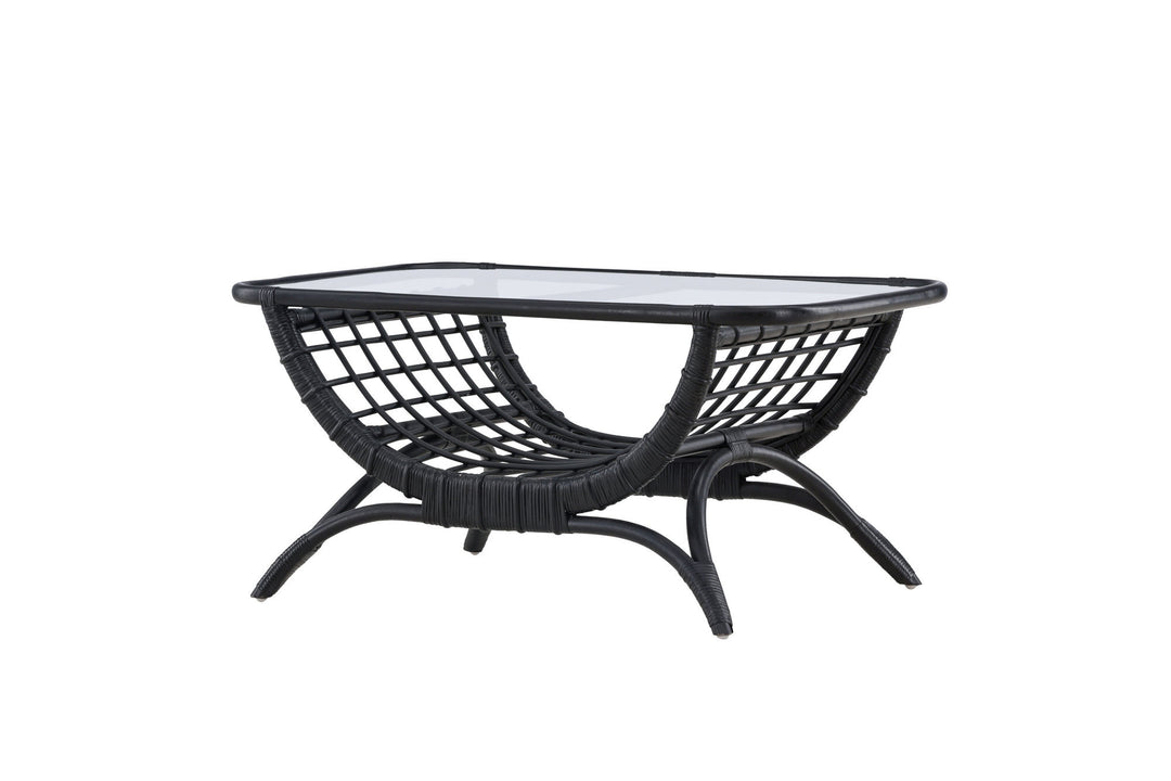 Venture Home Moana Sofa Table - Black Rattan  / Clear Glass