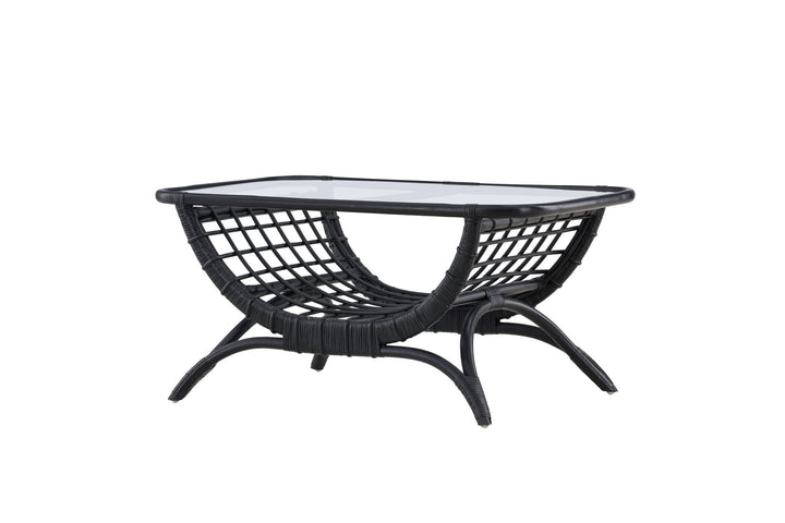 Venture Home Moana Sofa Table - Black Rattan  / Clear Glass
