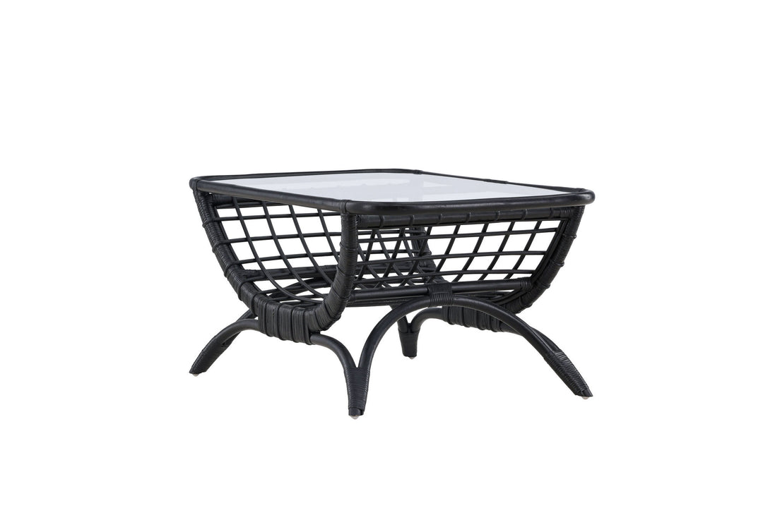 Venture Home Moana Sofa Table - Black Rattan  / Clear Glass