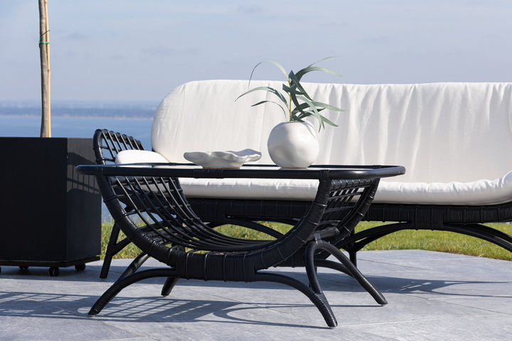 Venture Home Moana Sofa Table - Black Rattan  / Clear Glass