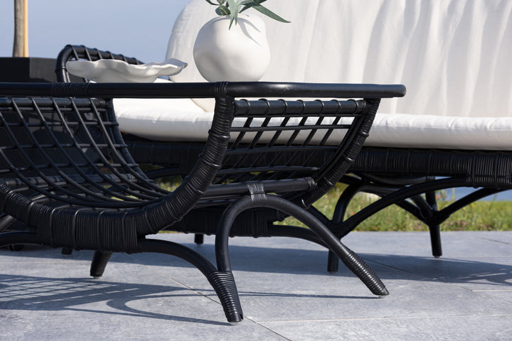 Venture Home Moana Sofa Table - Black Rattan  / Clear Glass