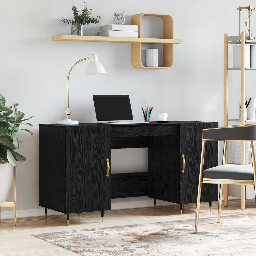 Bord med hylde med dør Sort eg 140 x 50 x 75 cm Konstrueret træ