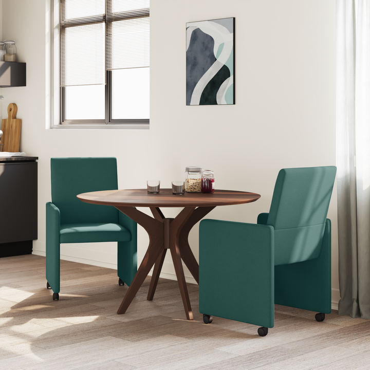 Spisebordsstole med hjul 2 pcs Mørkegrøn 57 x 66 x 94 cm Stof
