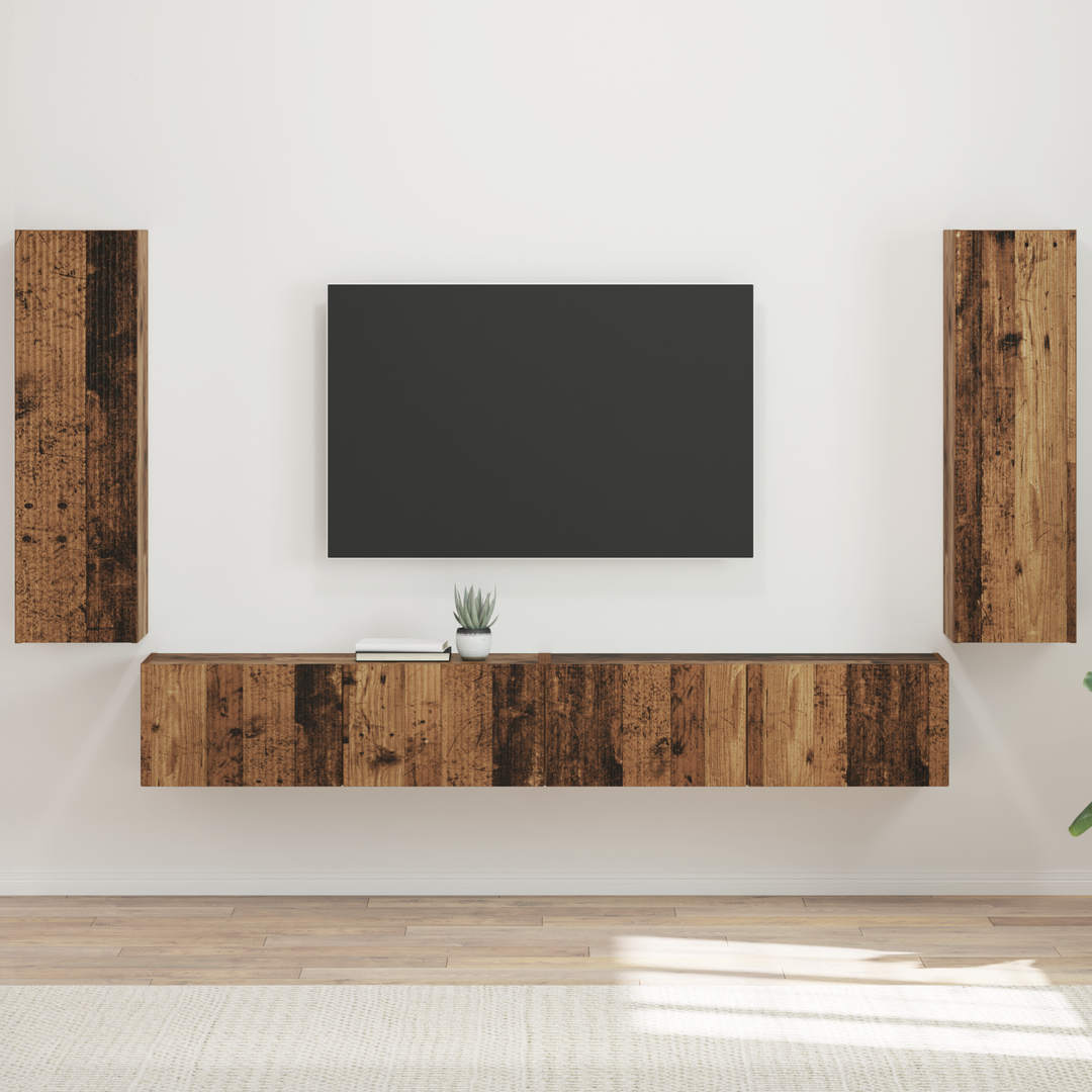 Tv vægskab sæt 4 pcs 29,5 x 31 x 100 cm Gammelt træ
