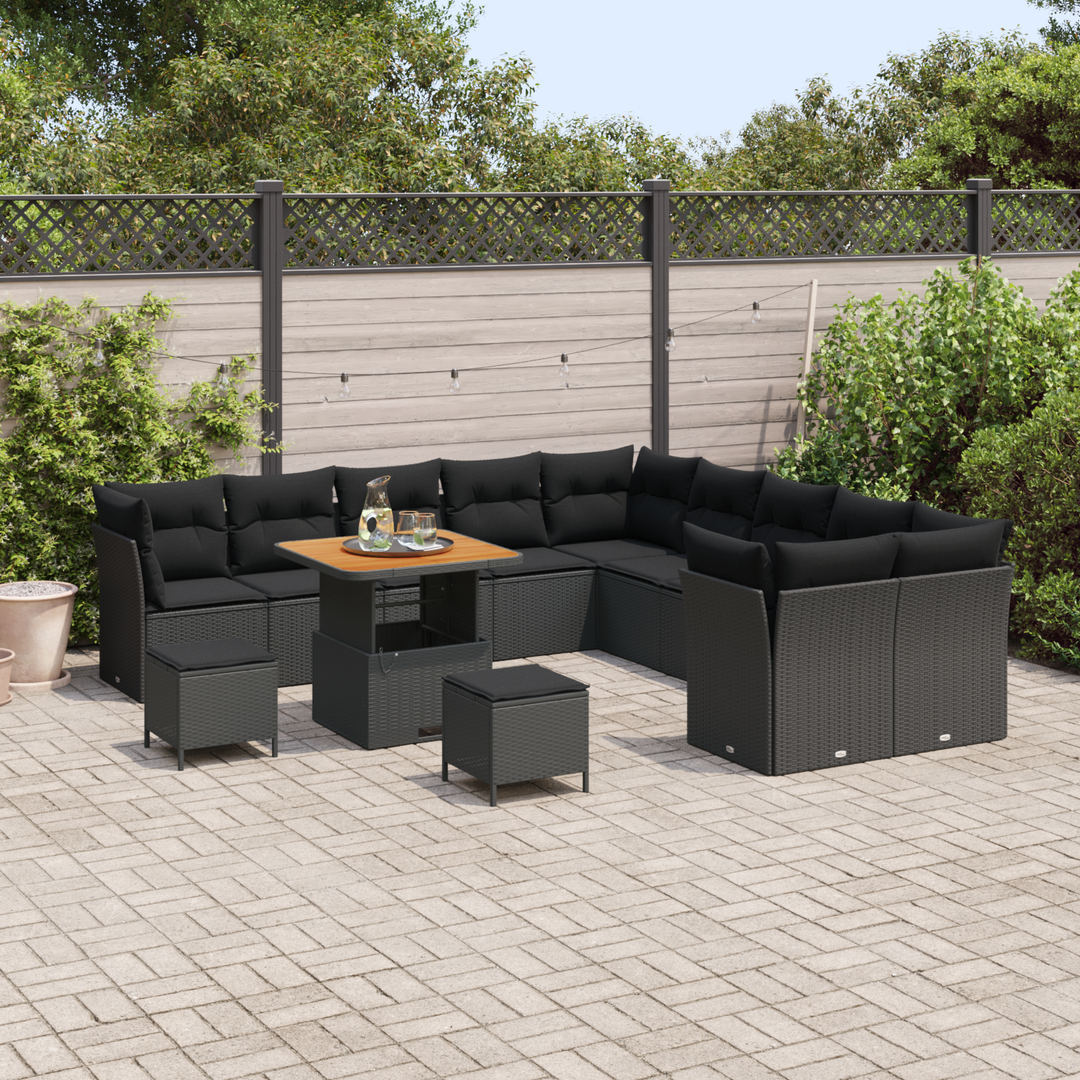 Havesofa Sæt med pude 13 pcs Sort polyrattan