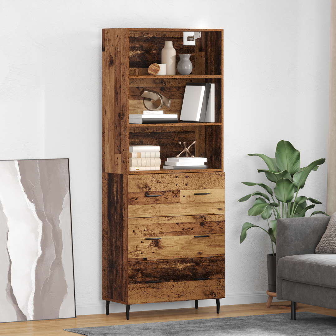 Highboard med skuffe 2 pcs Gammelt træ Konstrueret træ