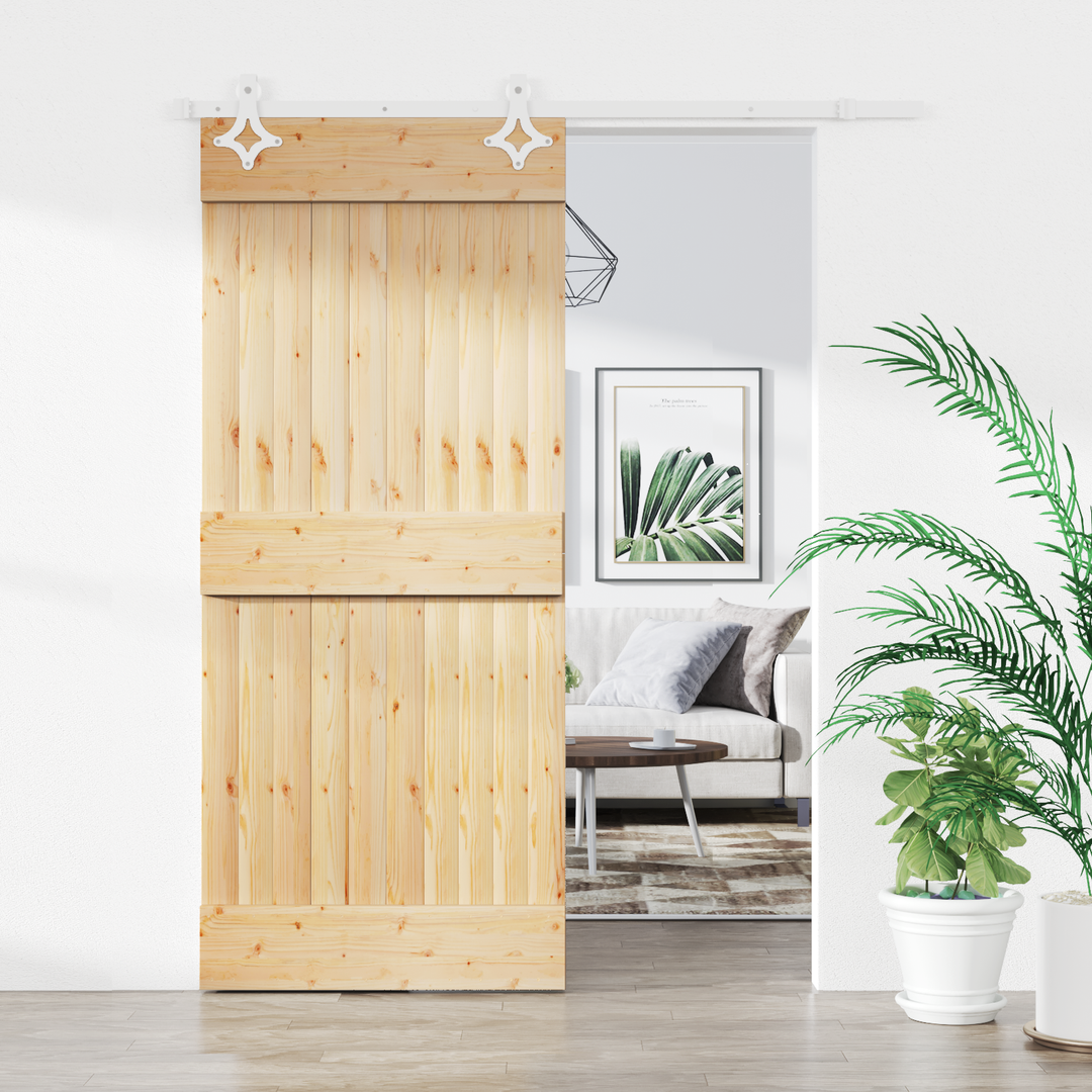 Skydedør Natur og hvid 90 x 210 cm Massivt Fyrretræ