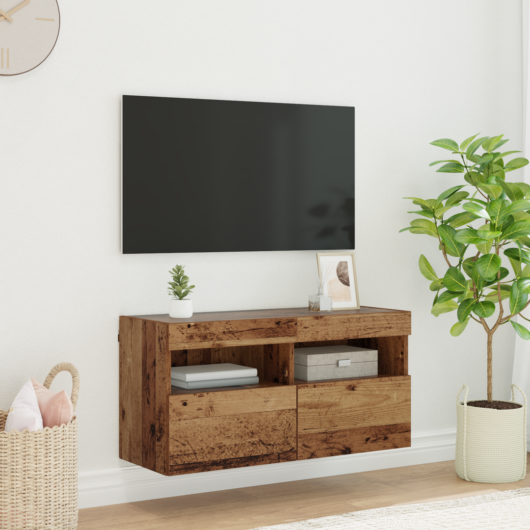 TV vægskab med LED Gammelt træ 80 x 30 x 40 cm Konstrueret træ