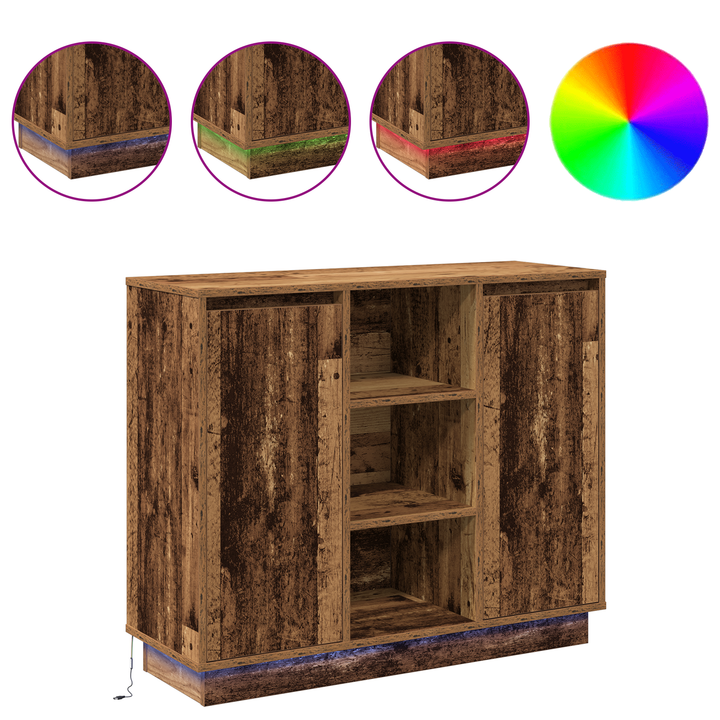 LED Sideboard Gammelt træ 90 x 32 x 75 cm Konstrueret træ