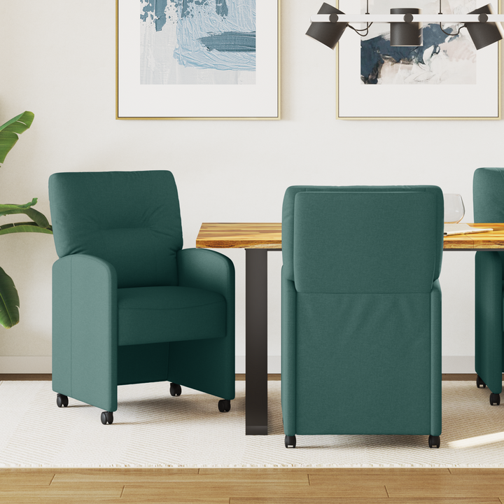 Spisebordsstole med hjul 2 pcs Mørkegrøn 57 x 67 x 95 cm Stof