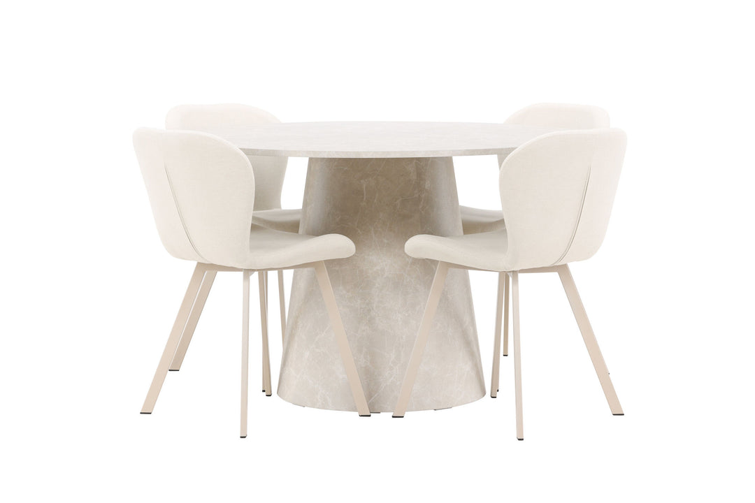 Venture Home Lanzo Table - Beige with 4 Lilja Chair - Beige
