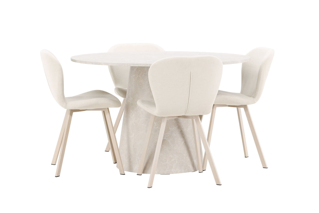 Venture Home Lanzo Table - Beige with 4 Lilja Chair - Beige
